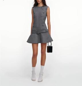 S~P 2026 Nuovo Abito Primaverile in Lana di Pecora <span class=keywords><strong>Grigio</strong></span> Misto con Motivo a Spina di Pesce Profumato e Cintura - Product Image 2