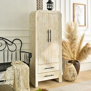 Armoire de rangement en bois massif blanc rustique pour salon, avec 2 tiroirs, grande capacité, durable - Product Image 2