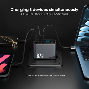 อุปกรณ์ชาร์จโทรศัพท์มือถืออเนกประสงค์รุ่นใหม่67วัตต์ระบบ EU US UK Kr ชาร์จได้เร็วมากพร้อมจอแสดงผลที่ชาร์จแบบพกพา GAN 67W ที่ชาร์จ PD <span class=keywords><strong>65W</strong></span> - Product Image 3