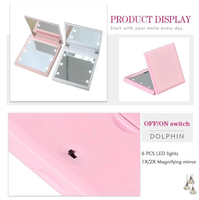 Miroir de maquillage portable mini LED double face rond en aluminium, pliable, de table, avec éclairage grossissant finition chromée