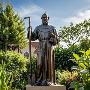 Iglesia Católica decoración de jardín al aire libre latón fundido tamaño real sosteniendo Pala y <span class=keywords><strong>Biblia</strong></span> jardineros patrón Saint St Fiacre estatua de bronce - Product Image 6