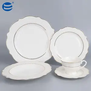 European flower simple style luxury coffee cup set with flat plate dinnerware sets 20pcs gold rim porcelain dinner set