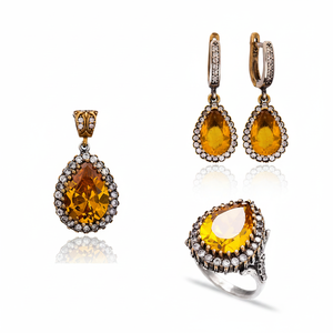 Water Drop Citrine Stone Sterling <b>Silver</b> Handmade Engagement Anniversary Gift Jewelry <b>Set</b> Trendy <b>Necklace</b> <b>and</b> <b>Earring</b> - Product Image 2