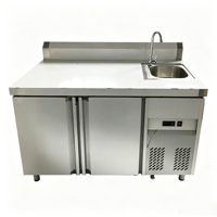 Meja Kerja Pendingin Stainless Steel dengan Pintu Ganda, Pengontrol Digital, dan Fitur Auto Defrost, Kulkas Komersial untuk Minuman Teh Susu