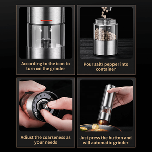 带发光二极管灯的USB可充电不锈钢自动电动椒盐研磨机套装陶瓷研芯椒粉 - Product Image 3