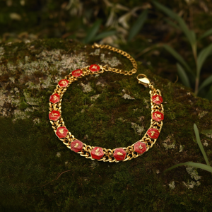 Fashion Chain <b>Bracelet</b> 316L Stainless Steel PVD Gold Plating <b>Red</b> Enamel Links Women Jewelry - Product Image 3