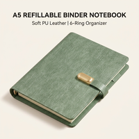 Organiseur de carnet à anneaux A5 personnalisé en cuir PU rechargeable avec fentes pour cartes, attache pour stylo et impression de logo