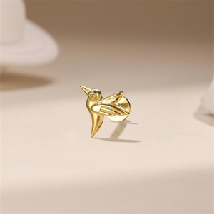 Boucle d'oreille minimaliste en argent sterling S925 doré, forme tourterelle simple, à dos plat, pour cartilage, pour femme - Product Image 3