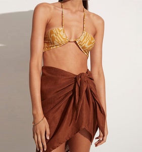 Wholesale Custom Fashion Casual Beach <strong>Sarong</strong> Women <strong>Brown</strong> Linen Summer <strong>Sarong</strong> - Product Image 1