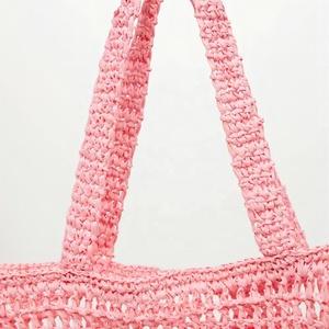 Designer de luxe femmes été plage sac de voyage raphia paille osier fourre-tout Style bohème rose Shopper moraillon fermeture creux sac à main - Product Image 3