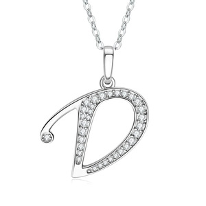 Collana con Ciondolo Lettera D in Argento 925 con Cristalli e Strass Incastonati, Stile Classico Unisex per Uso Quotidiano, Catena a Maglia - Product Image 1