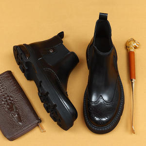 Bottes mi-hautes en cuir véritable pour homme, toutes saisons, avec fourrure, semelle intérieure épaisse en caoutchouc, tige en cuir de vachette chaud - Product Image 4