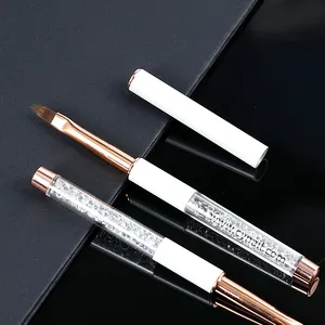 Hot Selling Custom Nail Brush Glitter Manicure Gel Liner Metal Handle Rose Gold Acrylic Private Label Extra Thin Nail Art Brush
