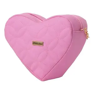 Sac bandoulière matelassé en PU rose spectaculaire en forme de cœur avec fermeture éclair pour femme, idéal pour l'hiver et l'usage quotidien - Product Image 1