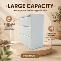 Classeur vertical moderne à 3 tiroirs, large rangement en métal et acier pour bureau, chambre à coucher, école, salle de sport, utilisation directe en usine
