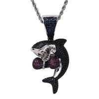 Collier en laiton plaqué or véritable Hip Hop avec pendentif en forme de requin en zircon