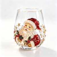 Mug en verre à motif Père Noël avec bord doré, design minimaliste moderne, tasse en verre portable pour la décoration de la maison et les cadeaux de fête
