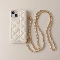 Étui pour iPhone 17, 16 Pro Max, 15, 14, avec motif diamant, chaîne bandoulière, texture litchi, fente pour carte, rigide, compatible XP845