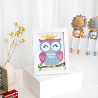 Kit de Peinture Diamant 5D DIY pour Enfants avec Strass Ronds, Motif Hibou Animal Imprimé avec Cadre Photo, Petite Taille
