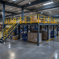 Système de rayonnage pour mezzanine robuste, plateforme de stockage en acier multi-niveaux avec accès par escalier de sécurité