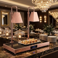 Lampe chauffante de luxe à double tête en acier inoxydable martelé or rose avec verre cristal noir, contrôle numérique de la température, économe en énergie