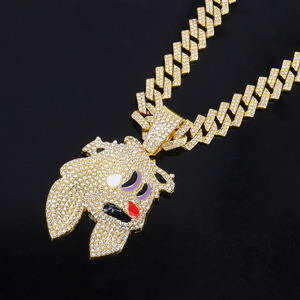 Collana con Catena Cubana Stile Europeo-Americano di Alta Gamma con Farfalla in Pietra Naturale, Gioielli Hip Hop Placcati Oro/Argento - Product Image 2