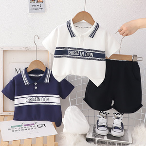 Conjunto informal de dos piezas de verano para niños de 1 a 3 años Ropa de solapa de manga corta para uso diario - Product Image 1