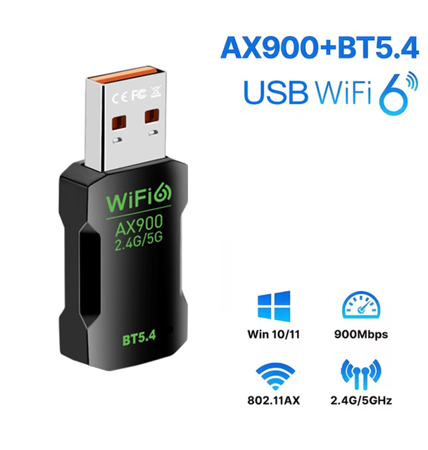Plug and Play Wifi 6 AX900 USB WiFi 6 Adapter with BT5.4 for PC Desktop Gaming