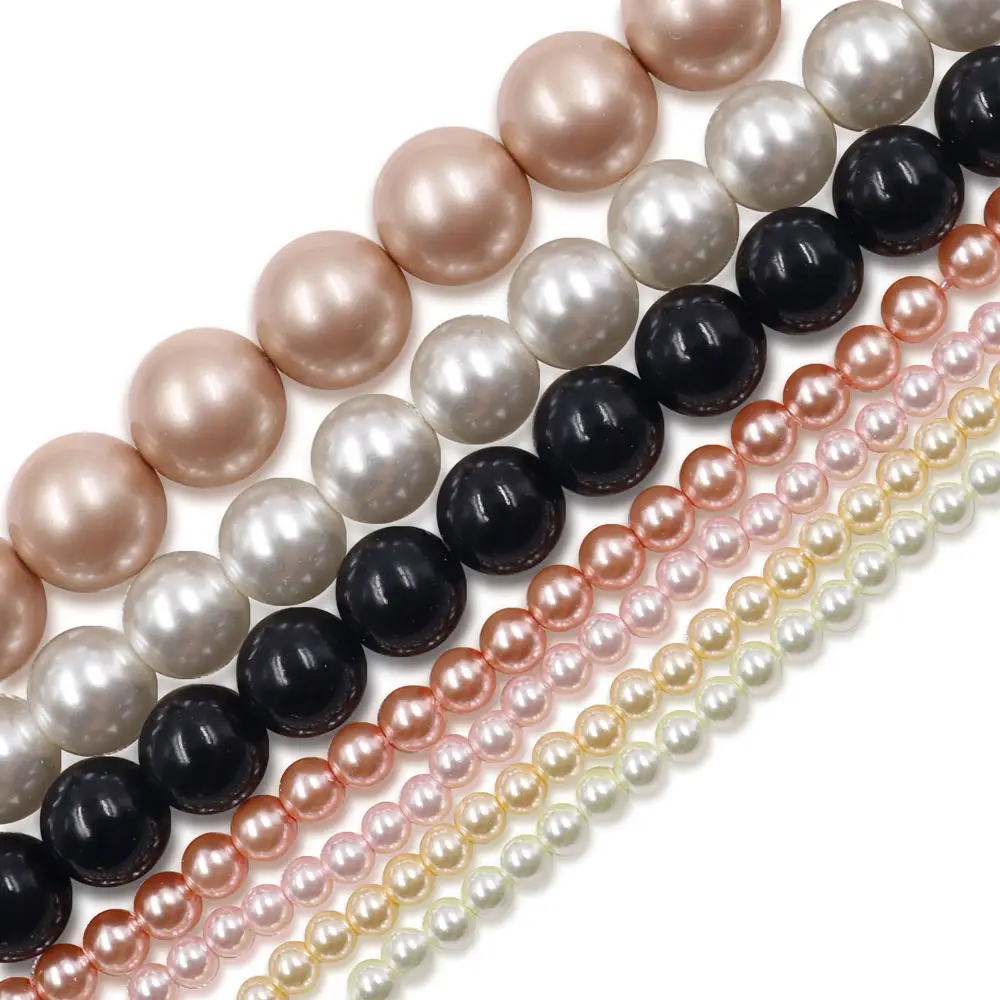 Wholesale 4/6/8mm Gold Crystal Black Beads Round Pearl For Jewelry Making Diy Bracelet Pearl