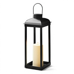 <b>Black</b> Finish Iron Metal <b>Lantern</b> With <b>Candle</b> Holder For Home Decoration Outdoor Indoor Use Durable Metal Design - Product Image 1