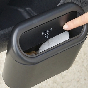 Car Trash Bin Hanging Vehicle Garbage Dust Case Storage Box Black Abs Square Pressing Type Car Trash Bag Car Trash Can