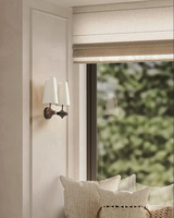 Applique murale vintage en bois avec abat-jour en tissu rétro français, éclairage LED pour chambre à coucher, chevet, couloir, hôtel, éclairage décoratif intérieur
