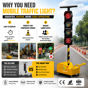 Semáforo Portátil de 200 mm con Energía <span class=keywords><strong>Solar</strong></span>, IP55, Control Remoto Inalámbrico, Señal de Seguridad para Construcción de Carreteras - Product Image 4