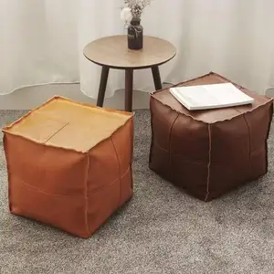 OEM/ODM New Hot Selling soft living room furniture Sitting Square Brown Pu Leather Ottoman pouf cover