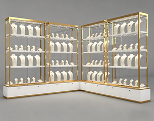 Vetrina Espositiva per Gioielli di Lusso Ecologica con LED, in Legno, Dimensioni e Colore Personalizzabili per Gioiellerie, Banco in Vetro Resistente - Product Image 1