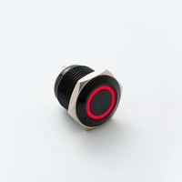 ELEWIND 16mm Tombol Tekan Aluminium Hitam dengan LED Cincin Bercahaya (1NO) (PM161F-10E/J/B/12V/A)