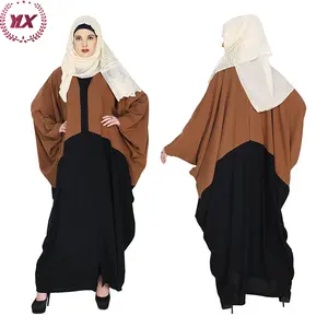 Nova Elegante Saudita Modesto Vestido Longo De Luxo Muçulmano Islâmico Étnico Abaya Mulheres Moda Bicolor Profundo Tan e Preto Casual Kaftan