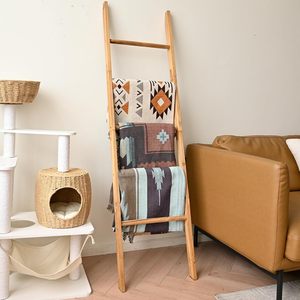 Étagère échelle multifonctionnelle en <span class=keywords><strong>bois</strong></span> décorative pour la maison, 6 pieds, pour serviettes et couvertures de salle de bain, rangement pour cuisine et salon, montage facile - Product Image 1