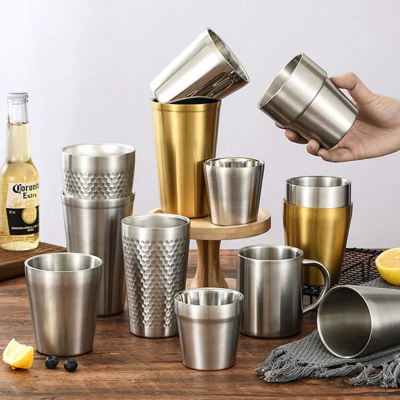 double wall wine cups stainless steel cup drinkware metal stainless steel insulation drinking beer coffee mugs