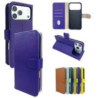 Étui portefeuille à rabat en PU grain litchi pour iPhone 18 Pro Max, style uni, avec boucle magnétique, porte-cartes, support et protection antichoc