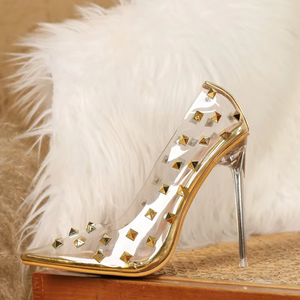 Chaussures d'été transparentes à talon fin 2026 pour femme, avec rivets décoratifs, bouche peu profonde, talon ultra-haut sexy de 11 cm, tendance - Product Image 5