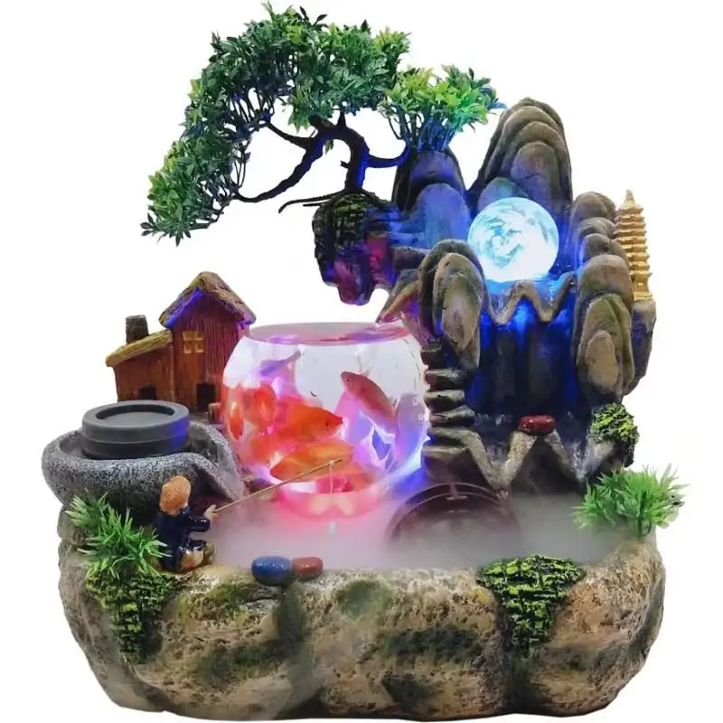 Ywbeyond Statue chanceux Feng Shui roue bureau ornements de bureau décoration de la maison poisson résine rocaille coulant fontaine d'eau intérieure