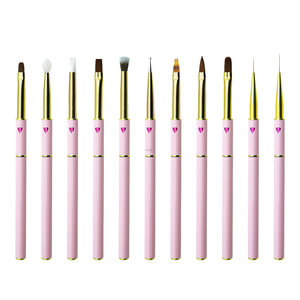 11pcs Pink Metal Handle Nail Art Brush <b>Set</b> Nylon UV Gel Painting Ombre Liner Tools - Product Image 4