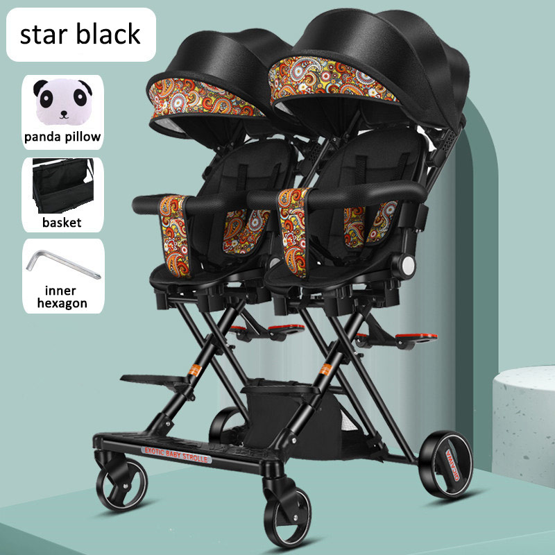 Twins can sit and lie down, star shining black + awning
