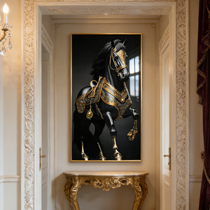 Commande en gros Décoration de salon Décoration intérieure Luxe Noir Or <span class=keywords><strong>Cheval</strong></span> Affiche Art mural moderne <span class=keywords><strong>Abstrait</strong></span> <span class=keywords><strong>Peinture</strong></span> en porcelaine cristalline LED - Product Image 4