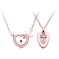 Musesure Ensemble de colliers cœur et clé en acier titane pour couple, style TikTok, chaîne de clavicule, or rose, style couple