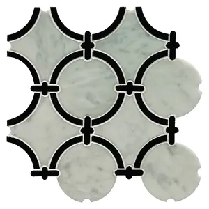 Wholesale price water Jet black and white marble mosaic floor For Bedroom