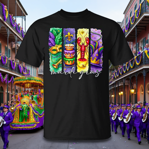 Camiseta de Mardi Gras con Diseño de Flor de Lis, King Cake y Cangrejo de Río de Luisiana, Camiseta Promocional Premium con Diseño Icónico de Nueva Orleans - Product Image 3