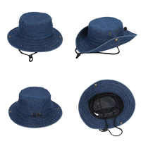 Chapeau Bob en Jean Délavé à Quatre Teintes avec Large Bord Pare-Soleil et Cordon Ajustable, Unisexe, Tendance Décontractée, Vente en Gros