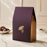 Pochette à fond plat en or prune et satiné avec structure de boîte prête à l'emploi et fermeture refermable pour les marques de confiserie